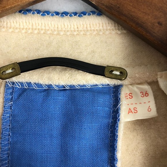 Litza VTG Women's Size 6 Cream Blue Pure New Wool Collared Blazer Jacket - Picture 8 of 14